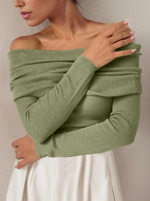 'Viatrix' Wool Knit Off-Shoulder Sweater - Celes Fashion